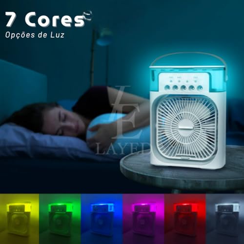Ventilador Umidificador Portátil de Mesa | Cor Verde, 3 Velocidades, Climatizador, Tanque de Água, L