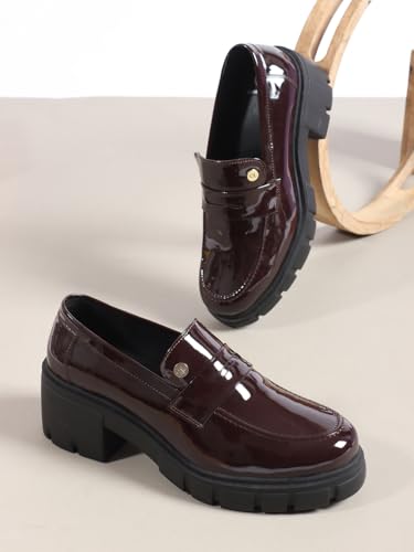 Image of Carlton London Chunky Heel Loafers for Women - Classic Style with Modern Comfort - Perfect for Work & Everyday
