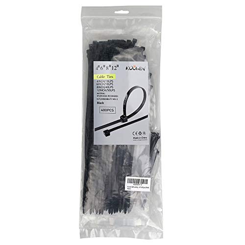 Image of Each 100 Pack 4+6+8+12 Inch Black Nylon Plastic Cable Zip Ties | 400 Pcs in Total, Assorted Sizes, Self-Locking, Eco-Friendly, Heavy Duty Wire Tie Wraps for Home, Office, Garden, Garage