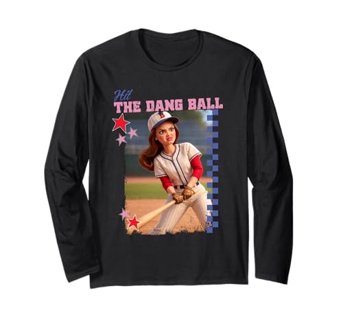 Hit The Dang Ball Funny Baseball Mom Softball Doll Face Meme Long Sleeve T-Shirt