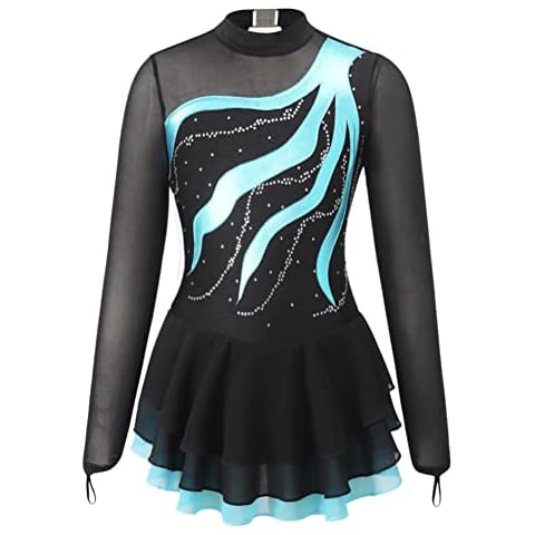 Alvivi Eiskunstlauf Kleid für Kinder Mädchen Ballettkleid Ballettanzug Gymnastikanzug Latein Tanzkleid Eislaufen Wettbewerb Tanzkleidung A Lake Grün A 146-152 Cover