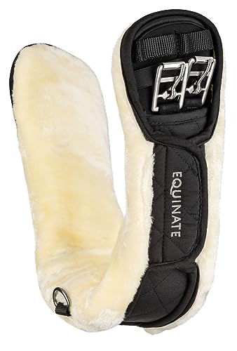 Equinate Kurzgurt Lakewood mit abnehmbaren synthetischem Lammfell 60cm - anatomischer Bauchgurt, Dressurgurt, Sattelgurt Schwarz