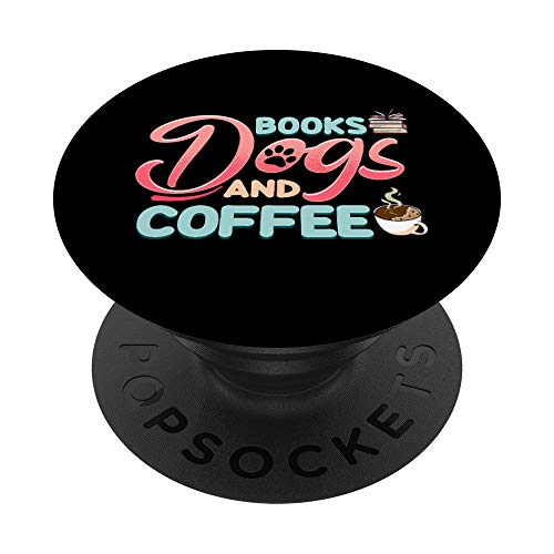 Cute & Funny Books Dogs and Coffee Bookworm PopSockets Agarre y Soporte para Teléfonos y Tabletas