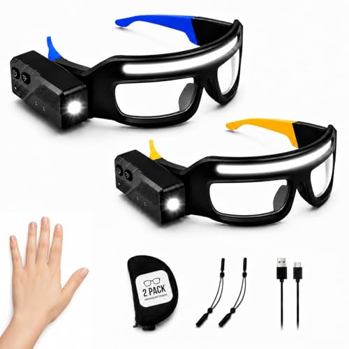 LED Safety Glasses with Lights, 5 Modes, USB-C Rechargeable