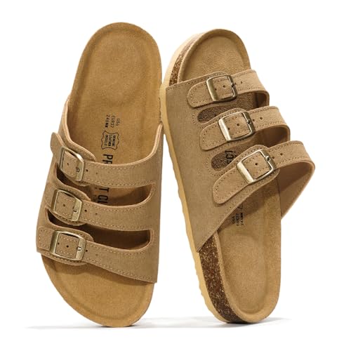 Image of Project Cloud 100% Genuine Leather Summer Sandals for Women 2026 - Memory Foam & Cork Footbed Beach Vacation Essentials Womens Sandals Comfortable Lightweight Slides for Women Footwear (Capri)