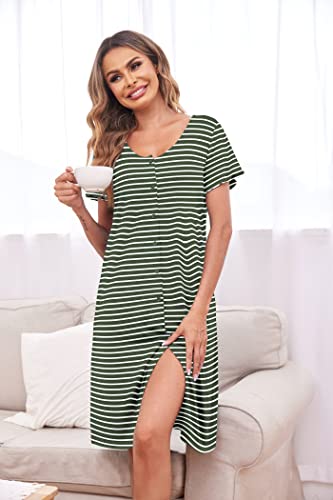 Image of Ekouaer Women's Nightshirt Short Sleeve Button Down Nightgown V-Neck Sleepwear Pajama Dress