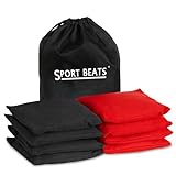 SPORT BEATS Cornhole Bags All Weather Set of 8 for Cornhole Toss Games-Regulation Weight & Size-Includes Tote Bags Red & Black