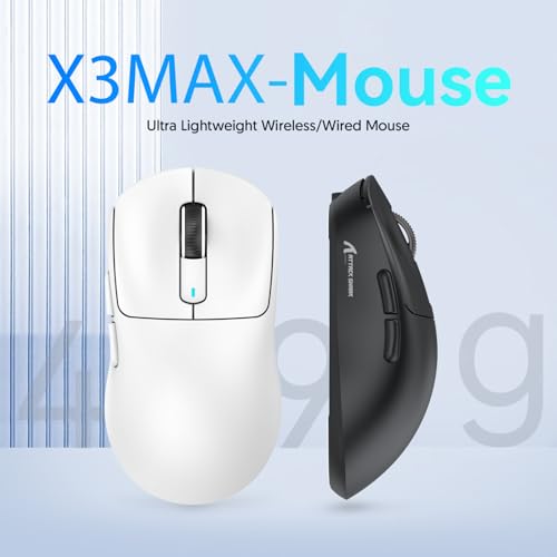 Image of ATTACK SHARK X3MAX 49g Superlight Mouse, PixArt PAW3950 Gaming Sensor, BT /2.4G Wireless /Wired Gaming Mouse, 6 Adjustable DPI up to 42000, 200 Hrs Battery, Office Mice for Win11 /Xbox /PS /Mac (White)