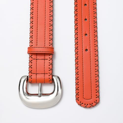Orange Genuine Leather Luxury Belt for Women Silver Buckle Women Leather Belt Accessory Perfect for Jeans Dresses3