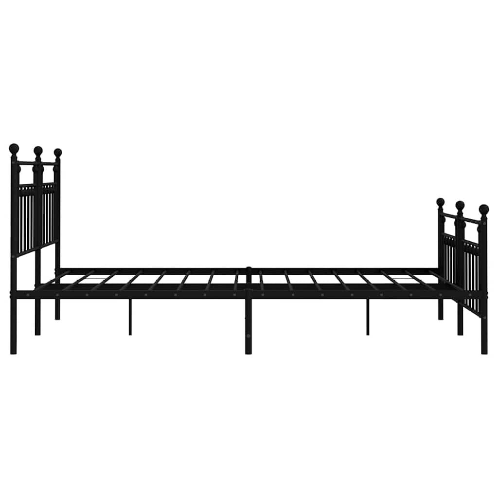 Malowana proszkowo stal rame łóżka z miejscem do przechowywania klasyczna | Metalowa rama łóżka z wezgłowiem i zanóżkiem, czarna, 183x213cm, stabilna konstrukcja stalowa, miejsce do przechowywania,