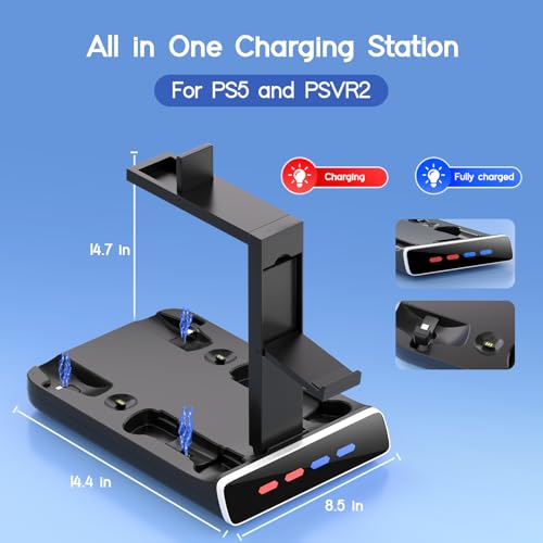 Image of 3-in-1 Controller Charging Dock for PSVR2 and PS5, VR Stand Display with LED Light, PS5 VR2 Storage Base Gaming Accessories, 4 Magnetic Clasp & Type-C Cable