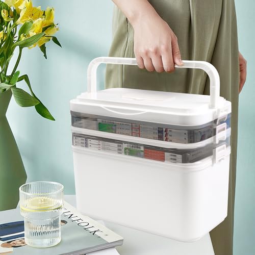 Boîte de rangement médicale à 3 couches beige avec poignée - 6