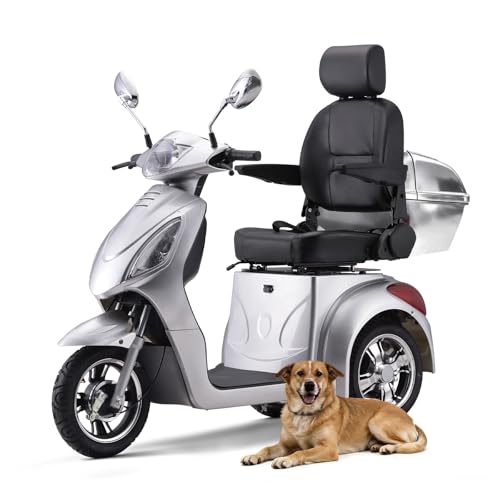 Image of Heavy Duty 3 Wheel Mobility Scooters for Seniors & Adults 500lbs Capacity-800W Mobility Scooters 31 Miles Long Range, All Terrain Electric Powered Mobility Scooters Handicap Mobility Scooter (Silver)