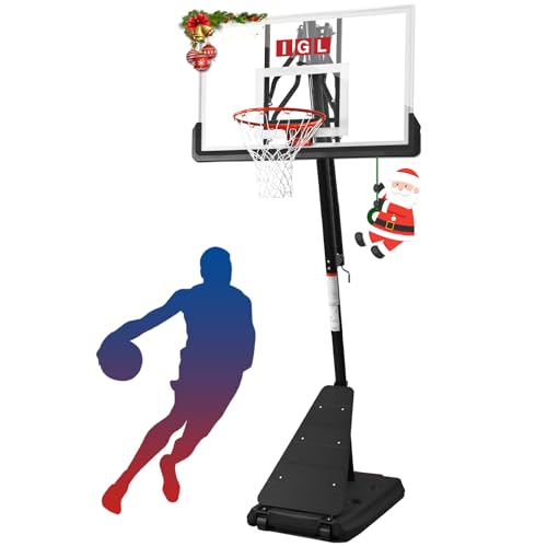 IGL Basketball Hoop Outdoor with 52 Inch Shatterproof Backboard, 10FT Height Portable Basketball Hoop Outdoor, Adjustable Basketball Goal System (Black)