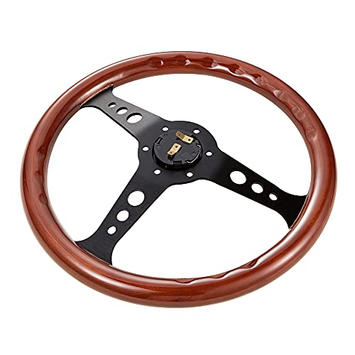Universal 350Mm 14" Inch Grant Classic Flat Wood Steering Wheel Black Spoek With Horn Button #TOP5