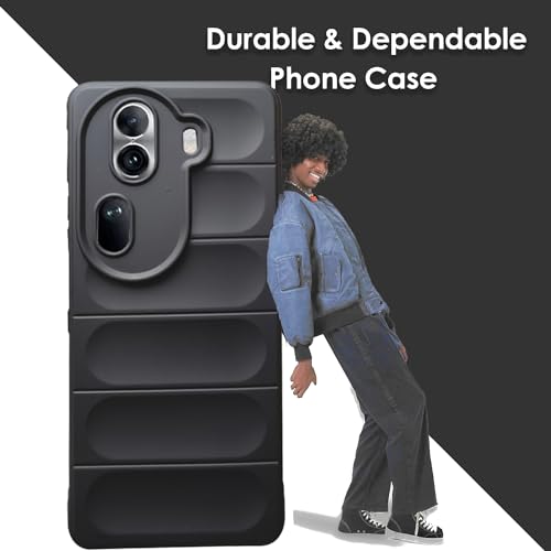 Image of A rtistque Liquid Silicone Stripes Back Cover Case for Oppo Reno 11 Pro 5G | with Camera Protection | with Inner Fabric | Anti Slip Grip | AirBag Case - Black