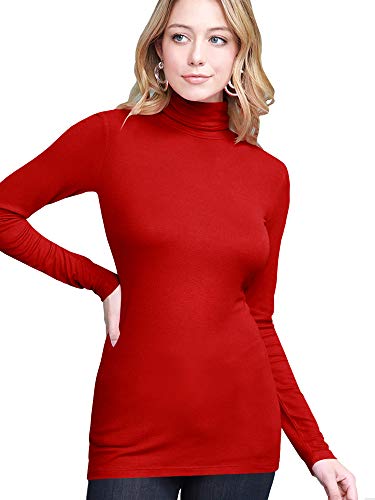 Image of Lock and Love Women's Turtleneck Top Lightweight Long Sleeve Slim Fit Pullover, Soft Rayon Stretch Layering Basic, S-3XL