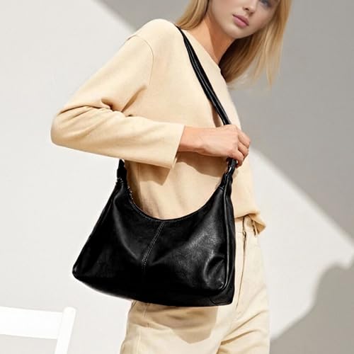 Image of Fozehlad Vegan Leather Hobo Bags for Women | Black Purse Brown Purse Waterproof Slouchy Shoulder Tote Bag for Work Daily