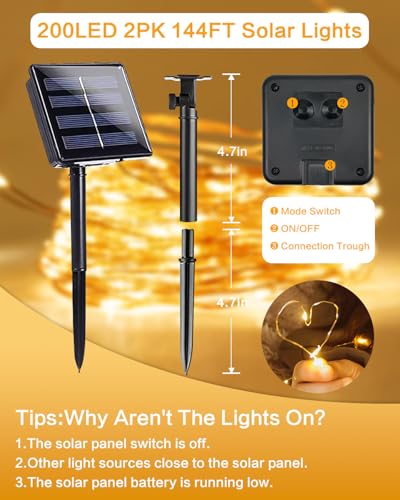 BHCLIGHT 2-Pack Solar String Lights — 144ft, 400 LEDs, 8 Modes, IP65 Waterproof — view 7