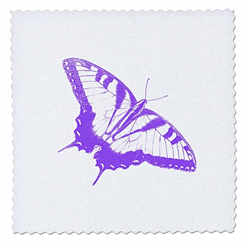 3dRose 10x10 inch Quilt Square, Purple Eastern Tiger Swallowtail Butterfly on a wh