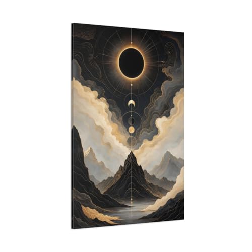 Toile Éclipse Solaire Abstraite Or et Noir pour habiller un grand mur vide de salon