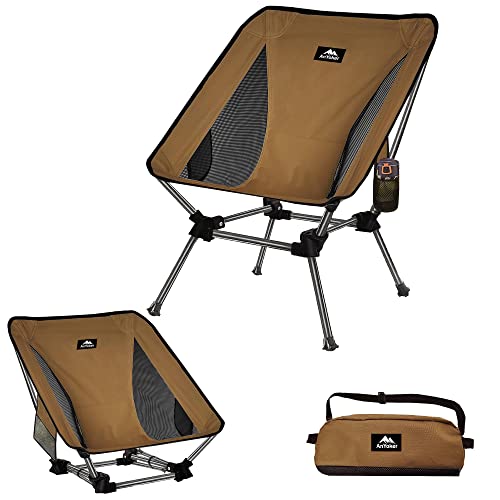 Anyoker Camping Chair, 2 Way Compact Backpacking Chair, Portable Folding Chair, Beach Chair With Side Pocket, Lightweight Hiking Chair Low Back Chair 0177 (Coffee) #TOP9