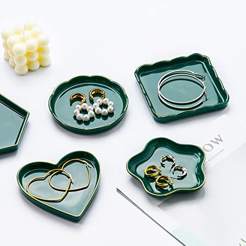 Ring Dish Jewelry Tray Ceramic Jewelry Dish, 4.1 Inches Ring Holder For Jewelry, Earrings, Flower Shape Trinket Dish Home Decor Key Tray Organizer, Birthday, Wedding Gifts For Women, Girls, Dark Green #TOP7