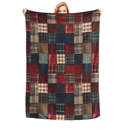 YUAOEUR Retro Plaid Blanket - Thick and Warm, Fluffy Flannel & Soft Blankets for Bed and Couch Throw Size 125cm x 150cm
