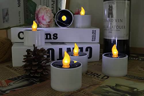 6pcs Solar Window Candles Outdoor Waterproof Flameless Flickering Led Tealights Solar Emergency Candles with Sensor Dusk to Dawn for Lantern Garden Camping Party Halloween Christmas Home Decor