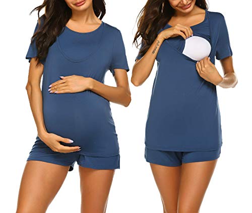 Image of Ekouaer Womens Nursing Pajamas Maternity Breastfeeding Pjs Sleepwear Layer Soft Postpartum Lounge Set Pregnancy Clothes