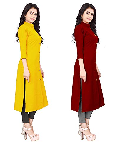 Image of NATEK Women's Cotton Straight Plain Kurtis Combo Pack of 2