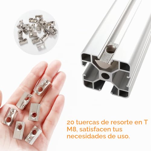 Miniatura 5 de Lyeteung 20 Piezas 40 Series M8 T Tuerca De Resorte, Tuercas De Resorte En T Enrollables, Rollo Medio Redondo En Tuercas En T De Resorte, Para Perfil De Extrusión De Aluminio 40 Series 8 Mm
