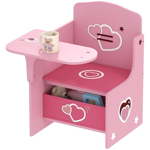 AIYAPLAY Kids Table and Chair Set Children Desk and Chair with Storage Bins 2 in 1 Toddler Desk for Playing Reading Painting Activity Table Set for Ages 3-5 Pink