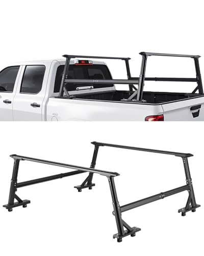Image of VEVOR Truck Ladder Rack, 21-31.5 in Height, Adjustable Non-Drilling Aluminum Cargo Rack with Sidebar, 800 lbs Static Capacity, Ideal for Canoes, Surfboards, Ladders, Lumber, Tents, and Large Cargo