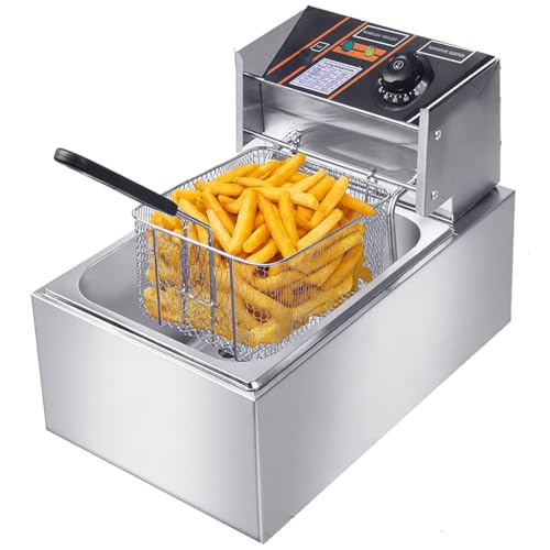 Friteuse Professionnelle Électrique 6L – 1 Cuve, Thermostat Réglable pour