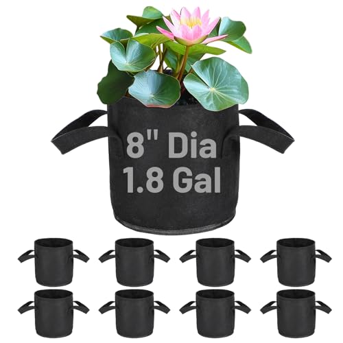 Aulock 8-Pack Lily Grow Bags for Pond - Durable Nonwoven Fabric Plant Pots with Handles Aquatic Pond Planter for Aquatic Plants Water Lily Black (8x 8- 1.8 Gallons)