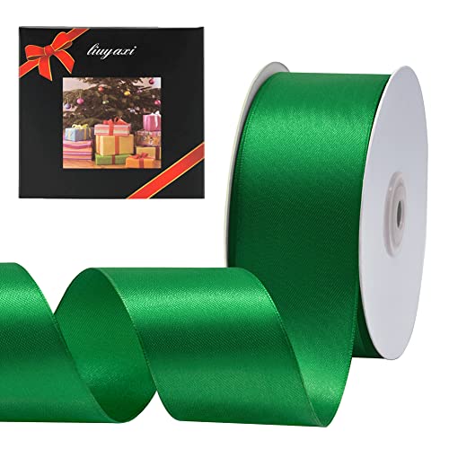 Image of Solid Color Double Faced Green Satin Ribbon 2 inch X 50 Yards, Ribbons Perfect for Crafts, Wedding Decor, Bow Making, Sewing, Gift Package Wrapping and More
