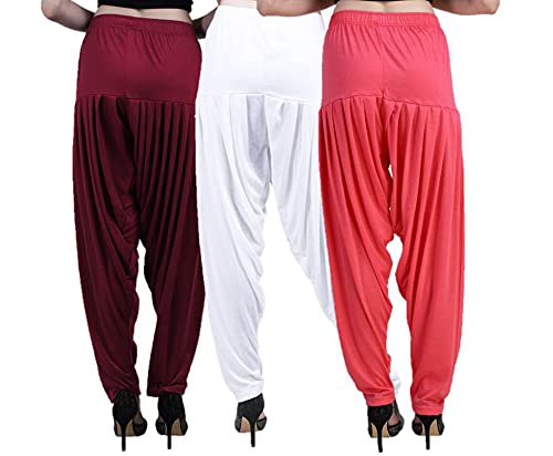 Image of CASUALS Women's Regular Fit Viscose Drawstring Patiala Harem Pants Combo Pack 3