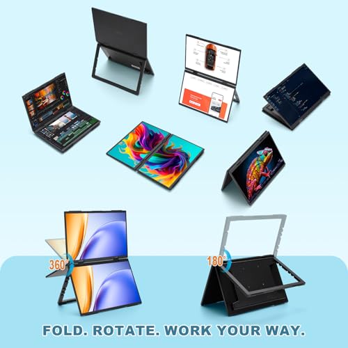 Image of G-STORY Portable Dual Screen foldable Laptop Monitor Extender, 14 inch1080P Dual Display with 330 Rotation, Mirror /Extend /Split /Link /Vertical Mod,USB-C&HDMI Plug-and-Play Portable Monitor for Windows /Mac