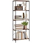HOMCOM 5-Tier Bookshelf, Industrial Bookcase, Floor Standing Book Shelf with Metal Frame, Wide Storage Rack for Living Room, Home Office and Bedroom, 79 x 35 x 161 cm, Rustic Brown and Black