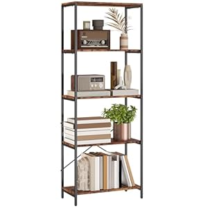 HOMCOM 5-Tier Bookshelf, Industrial Bookcase, Floor Standing Book Shelf with Metal Frame, Wide Storage Rack for Living Room, Home Office and Bedroom, 79 x 35 x 161 cm, Rustic Brown and Black