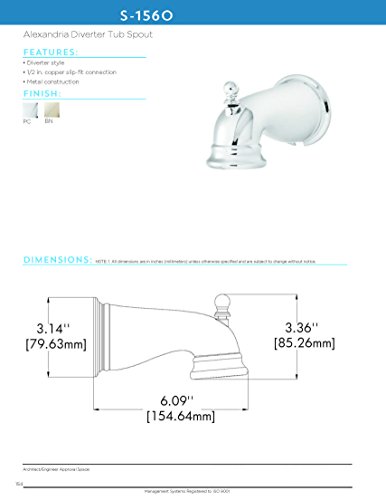 Speakman S-1560 Alexandria Bathtub Spout With Diverter For Stylish Bathroom Décor, Polished Chrome #TOP3