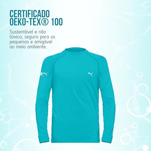 Camiseta UV50+ Infantil Masculina Puma | Verde Água | 14