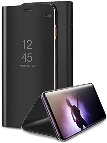 Aearl for Samsung Galaxy Note 8 Mirror Case, Plating PC Smart Clear View Window Vertical Flip Stand Cover Full Body Protective Shell with Screen Protector Kickstand for Galaxy Note 8 - Black