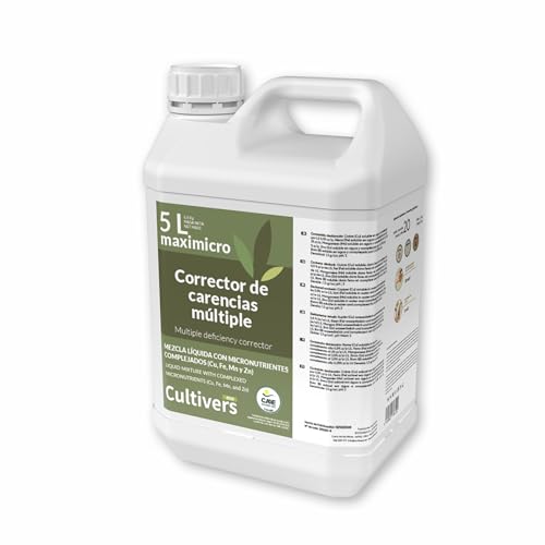 CULTIVERS Corrector Carencias Plantas 5 L Abono Ecológico con Hierro Cobre Manganeso Boro y Zinc | Fertilizante líquido con micronutrientes para carencias nutricionales en huerto y jardín