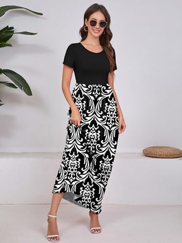 Image of DEARCASE Maxi Dress for Women Short Sleeve Casual Summer Loose Plain Comfy Long Dresses with Pockets