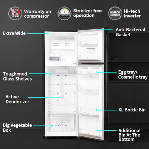 Image of SHARP 265 L 2 Star 7 in 1 Convertible mode Frost Free Double Door Refrigerator |Japan 7 Shield Protection|Hi-Tech Inverter ||ISI Certified Mirror Glass Finish Door|(Galaxy Strom, SJ-FF305V2-GKG)