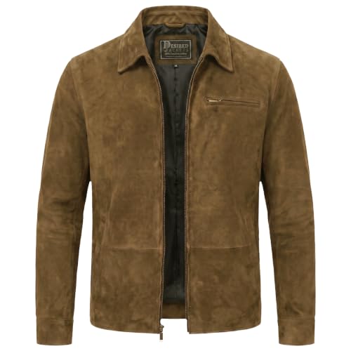 Image of Men's Suede Shirt Zipper Jacket Full Zip Casual Vintage Jackets Suede Leather Jackets for Mens