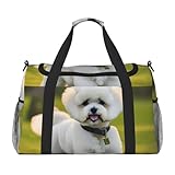 Aubnva Bichon Frise - Bolsa de viaje plegable de gran capacidad con estampado de perro sobre la hierba