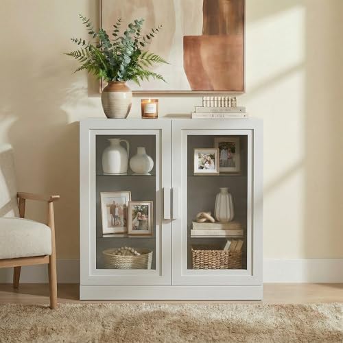 Casaphoria Adam Sideboard Buffet Cabinet with Storage, Display Cabinet with Glass Doors & Adjustable Shelves, 31" W x 36" H for Entryway Kitchen Living Room, White